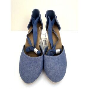 NWT Old Navy Espadrille Sandals Womens 10 Blue Chambray Lace Up Wedge Heel *Read